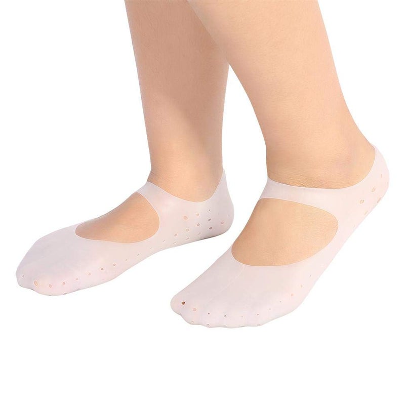 woobles Silicone Gel Moisturizing Socks, Foot Anti-Cracking Protector Foot Care Tool Prevention Socks Relieve Plantar Fasciitis Pain Heel Bone Spur Pain Soften Dead Skin Dry Cracked Skin (L-White) - Image 1